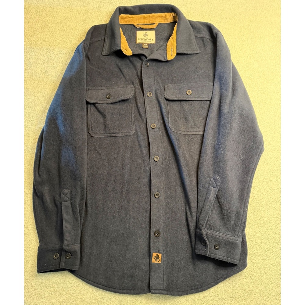 Legendary Whitetails Mens Fleece Shirt Jacket Navy Blue Corduroy Trim Medium